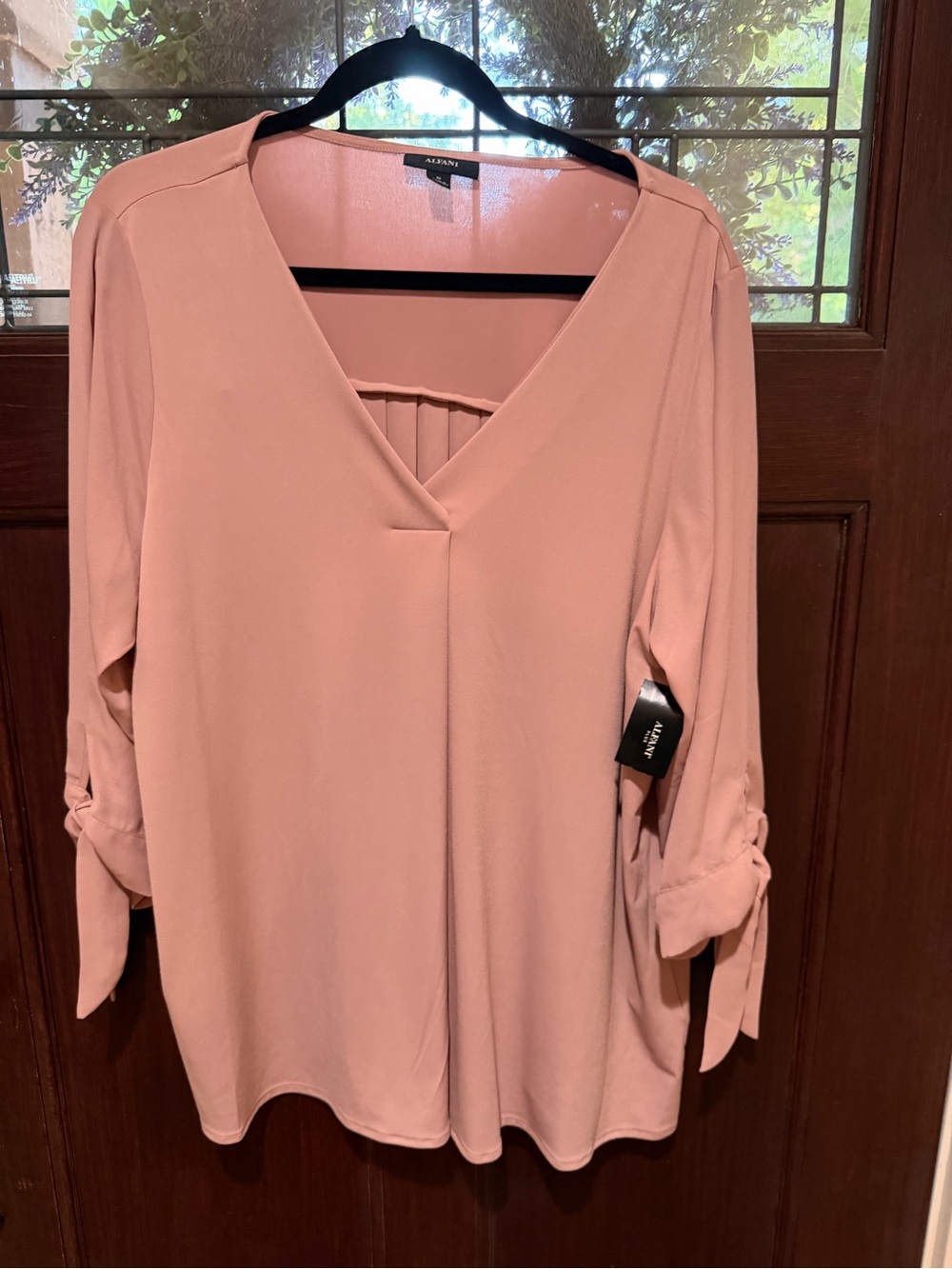 Alfani Dusty Rose V-Neck Tie-Sleeve Tunic